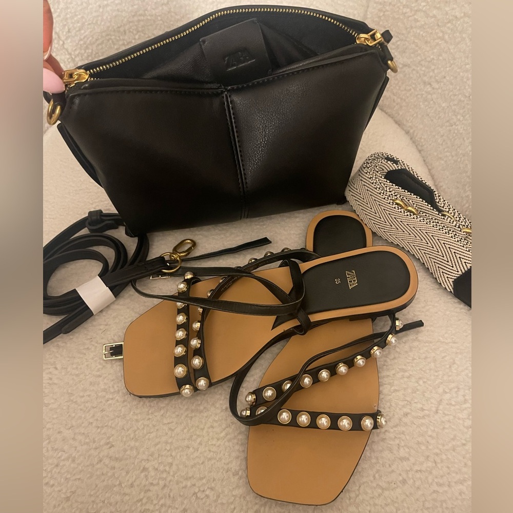 Zara.bag and sandals   Black. Set.